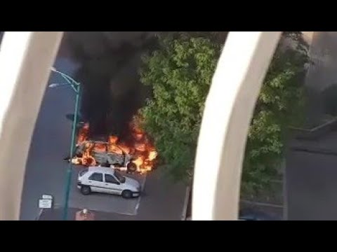 Car On Fire After Diract Hit By Gaza Fired Rocket In Ashkelon Israel