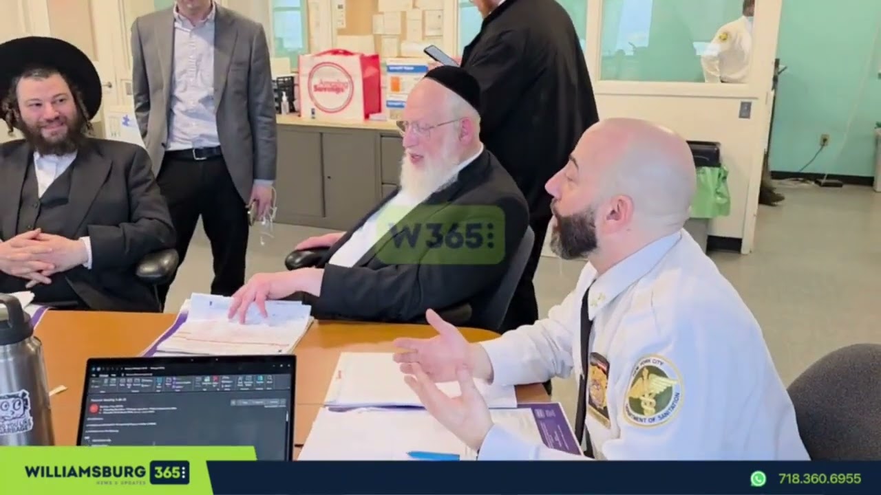 Local askanim discuss pre-Pesach garbage preparations with the sanitation