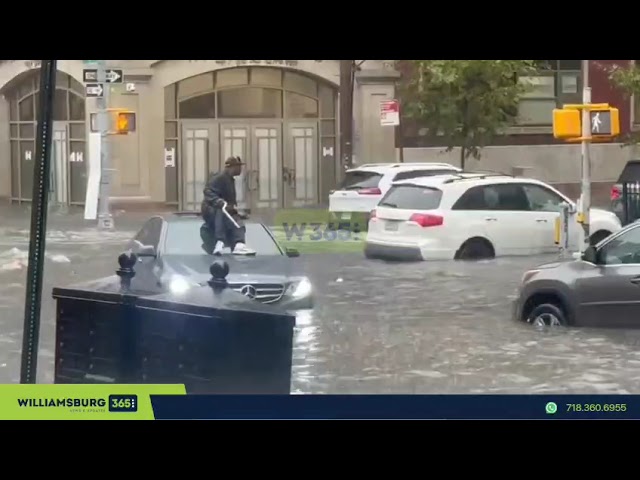 Chaotic scenes are unfolding across Williamsburg, with multiple streets flooded