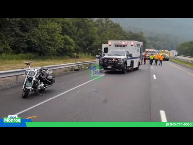 An accident involving a motorcycle occurred on the NYS Thruway, between exit 16 and 17