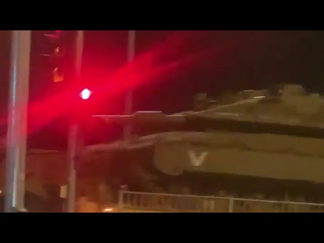 Israeli Military Tanks Arriving To The Border With Gaza In Time Of Conflict And Flying Rockets