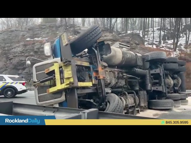 A dump truck has overturned on the New York State Thruway northbound in Sloatsburg