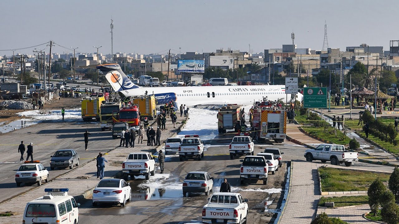 Dramatic Evacuation After Plane Skids Off Runway Onto Highway In Iran