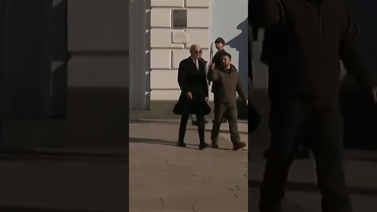 Air raid sirens sound repeatedly as Biden and Zelenskyy walk through Kyiv!  #shorts #viral #ukraine