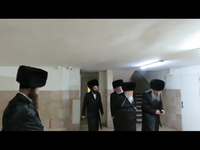 Gerrer Rebbe Arriving At His Son's House For A Chol Hamoed Pesach Meal With All His 5 Sons