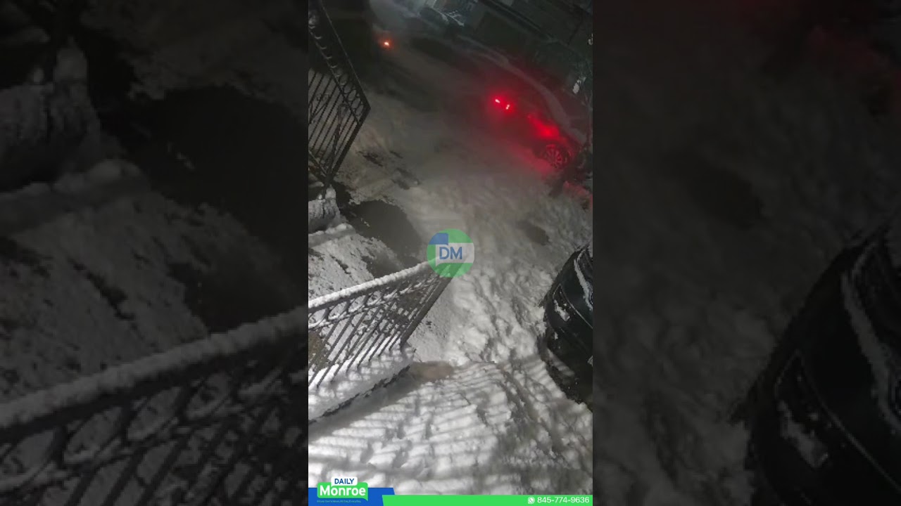 Car Sliding On Icy Road Crashing Into A Metal Garbage Enclosure & Then Into A Tree.
